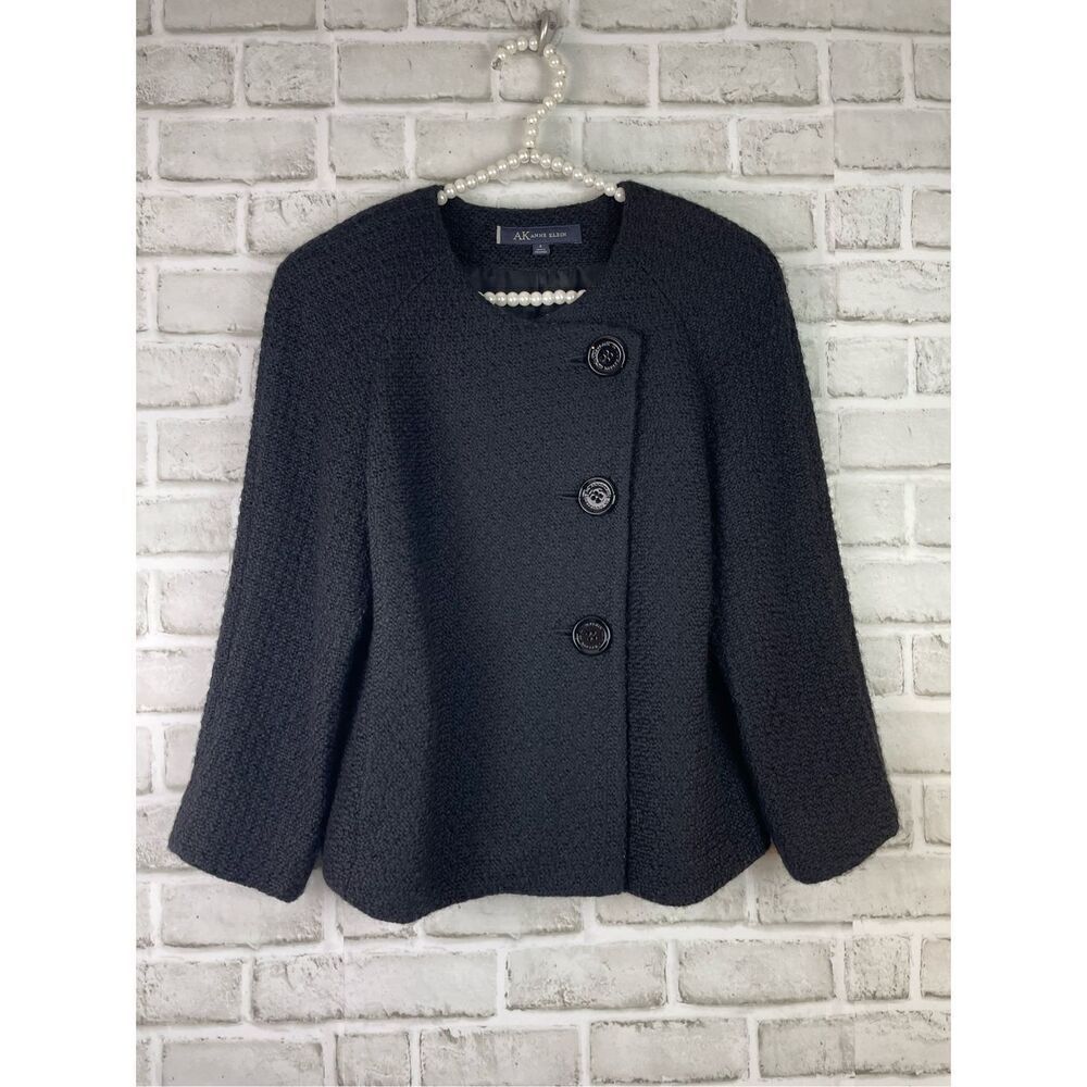 AK Anne Klein Women's Black Tweed Blazer Jacket Size 4 Business Classic